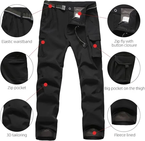 Miniatura 3 de JOMLUN Pantalones de senderismo con forro polar para niño, impermeables, resistentes al viento, cálidos, suaves, para exteriores, pantalones cargo