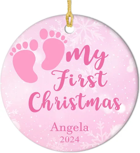 Miniatura 22 de Adornos personalizados para la primera Navidad del bebé 2024 con nombre y texto, adorno de elefante personalizado para bebés recién nacidos