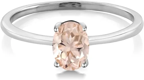 Miniatura 101 de Gem Stone King Anillo de compromiso solitario con piedra preciosa de oro blanco de 10 quilates, ovalado, 0.27 x 0.19 pulgadas, anillo de promesa