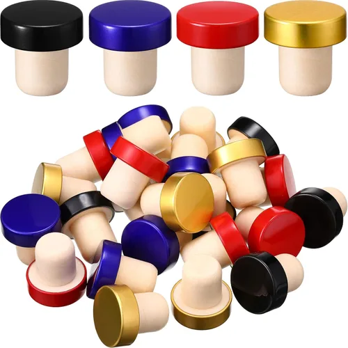 Yookeer Tapón en forma de T de corcho para botellas de vino, tapón reutilizable para botellas de cerveza para manualidades (rojo, azul, negro,