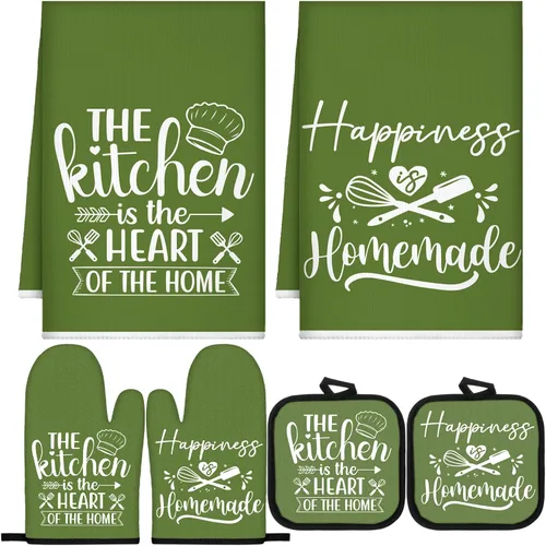 Miniatura 23 de Sratte Juego de 6 Piezas de Accesorios de Decoración de Cocina Estilo Granja Toallas Agarraderas Manoplas de Horno Juego de 2 Paños de Cocina 2 Negro