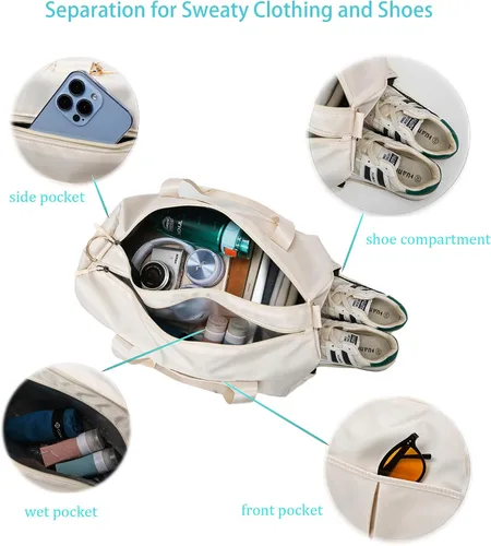 Miniatura 3 de Bolsa de gimnasio para mujer con separación para húmedo y seco, almacenamiento de zapatos, bolsa de viaje impermeable para gimnasio, natación, yoga