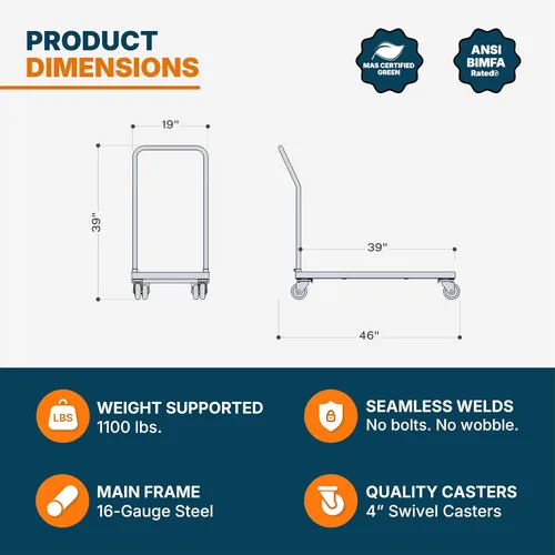 Miniatura 7 de OEF Furnishings OEFDY700/800 - Carrito de acero resistente de grado comercial con ruedas