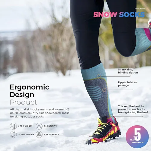 Miniatura 6 de AII Calcetines térmicos de esquí para hombre y mujer (2 pares), calcetines de esquí de fondo, calcetines de snowboard para esquí al aire libre