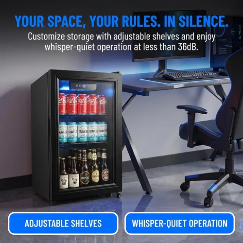 Miniatura 5 de Refrigerador de bebidas de 1.7 pies cúbicos, mini refrigerador de 68 latas con puerta de vidrio, control digital de temperatura, estantes