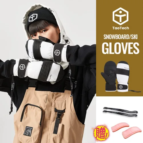 Miniatura 2 de TaoTech Mittens Gathered - Guantes de snowboard con protector de muñeca para hombre y mujer, guantes de esquí con protector impermeable, 5 dedos