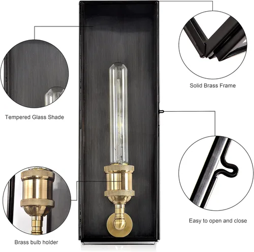 Miniatura 3 de Farol de pared de latón macizo para exteriores, lámpara de porche exterior con vidrio templado, iluminación de pared rectangular impermeable