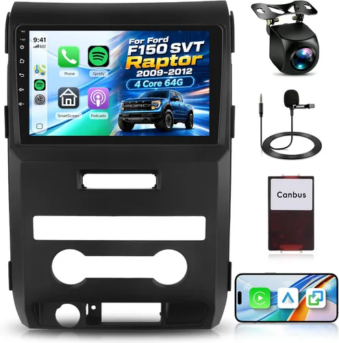 Estéreo de coche Android de 9 pulgadas 2G+64G para Ford F150 SVT Raptor 2009-2012 Recorte bajo inalámbrico CarPlay Android Auto pantalla táctil GPS