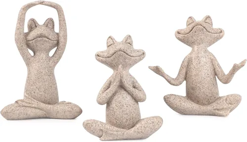 Miniatura 10 de Suoedd Juego de 3 figuras de rana negra para decoración de yoga, estatuas de yoga de rana para sala de estar moderna, mesa, oficina, estantería