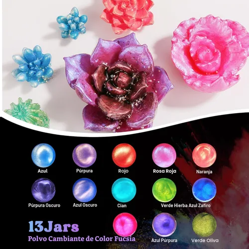 Miniatura 3 de LET'S RESIN Polvo de Mica de 60 Colores, Pigmento Perlado Natural en Polvo para Resina Epoxi/Resina UV para Fabricación de Velas, Tinte de Pigmento