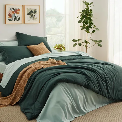 Miniatura 18 de Bedsure Juego de ropa de cama con edredón tamaño individual de 5 piezas, diseño bohemio contrastante, juego de cama en una bolsa con edredón