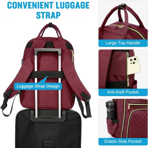 Miniatura 6 de LOVEVOOK - Mochila para portátil para mujer, resistente al agua, mochila de trabajo y viaje, con monedero, elegante, mochila de negocios, mochila