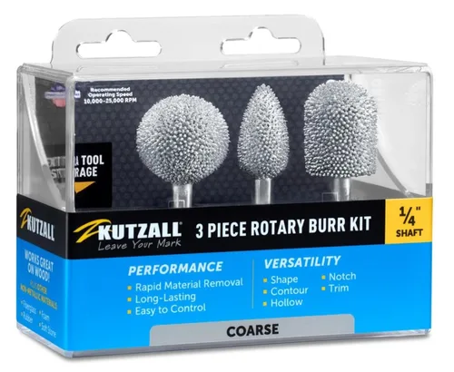 Kutzall Kit de fresas rotativas de 3 piezas, eje de 1⁄4 pulgadas, grueso, brocas de tallado de madera para Bosch, DeWalt, Milwaukee Tools - Carburo
