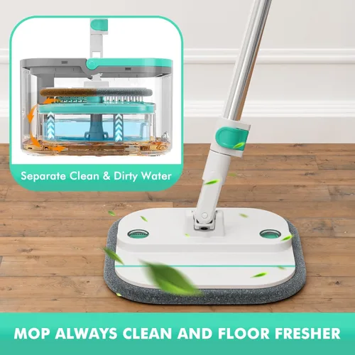 Miniatura 2 de Trapeador giratorio mejorado y cubo de trapeador autosuficiente, sistema de agua sucia y limpia, rotación de 360° y plegable de 90°, trapeadores