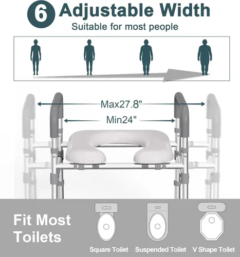 Miniatura 5 de HOMLAND - Asiento elevado para inodoro con asas, elevador de asiento de inodoro de 500 lb elegible para FSA HSA para personas mayores con bandeja