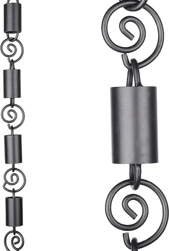 Miniatura 7 de Cadena de lluvia de eslabones de canal en espiral de 8.5 pies - Aluminio recubierto de polvo negro - Reemplazo funcional y decorativo para bajantes