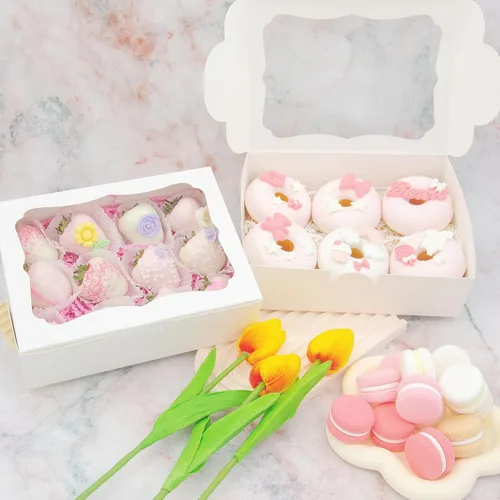Miniatura 20 de 20 cajas blancas de panadería de 8 x 6 x 2.5 pulgadas, cajas de galletas con ventana, cajas de postre para galletas, pasteles, macarrones, donas