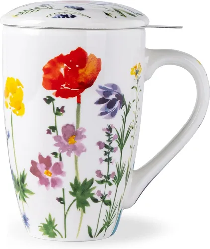 Miniatura 16 de AmorArc Taza de té de porcelana de 18 onzas con infusor y tapa, taza de té de hojas sueltas con colador de acero inoxidable, taza de café grande