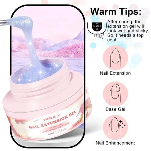 Miniatura 3 de NXJ INFILILA Gel de uñas de polietileno con purpurina, colores azul bebé, extensión de gel de poliéster para mejorar las uñas, engrosamiento