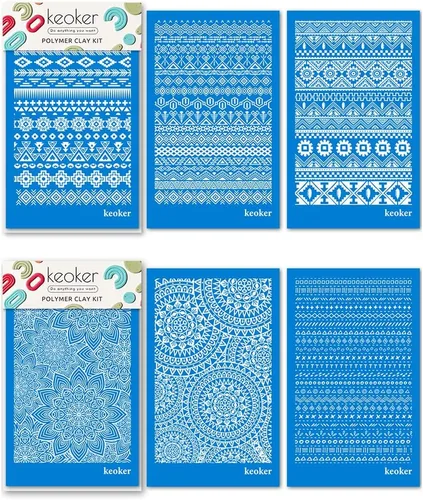 Miniatura 8 de Keoker Plantillas de pantalla de seda azteca para arcilla polimérica, 10 piezas de pantalla de seda azteca y bohemia para arcilla polimérica