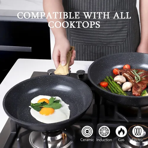 Miniatura 6 de GiPP Sartén antiadherente de cerámica - sartén de 10 pulgadas saludable, antiadherente, no tóxica, compatible con inducción, sartén de tortilla, Gris