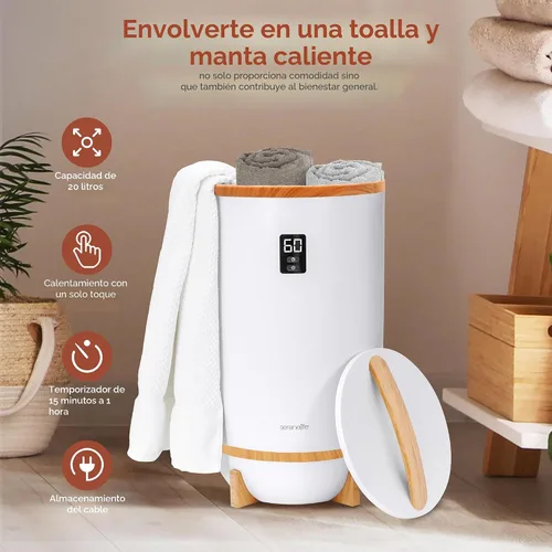Miniatura 6 de SereneLife Calentador de toallas y mantas: calentador de toallas portátil de un solo toque para baño, soporte de disco fragante, anillo LED
