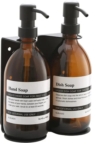 Dispensador de jabón de ducha de vidrio sin taladro, dispensador de jabón de manos con soporte ajustable de acero inoxidable para baño y cocina