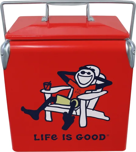 Leigh Country Life is Good - Hielera metálica roja, diseño gráfico Adirondack Jake, portátil con asa de transporte