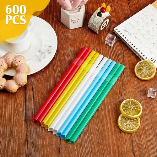 Miniatura 2 de Tessco for you 600 popotes para batidos de 9.06 pulgadas, desechables a granel, pajitas de té de burbujas, de plástico, grandes envueltas