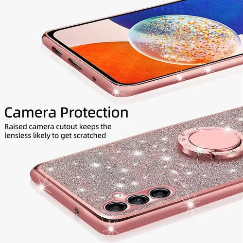 Miniatura 4 de Funda para Samsung A14 0.18 oz, Galaxy A14 0.18 oz Case para mujer con purpurina de cristal suave TPU transparente de lujo Bling linda funda