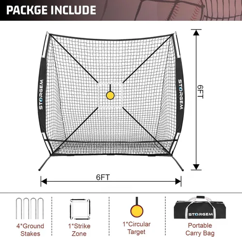Miniatura 2 de Storgem 6'X6' Baseball Softball Practice Net, Portable Baseball Net for Batting, Hitting, Pitching and Fielding, with Carry Bag, Strike Zone and Bow