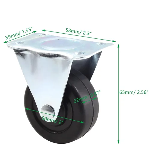 Miniatura 2 de 4 ruedas giratorias de goma de 2 pulgadas, ruedas fijas rígidas de alta resistencia con placa superior no giratoria para muebles