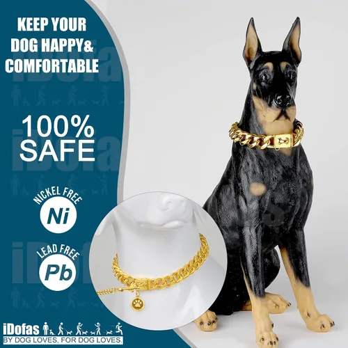 Miniatura 2 de Collar de cadena de oro para perro, collar de cadena de metal de 0.748 in con hebilla segura, collar de perro de eslabones cubanos de oro de 18