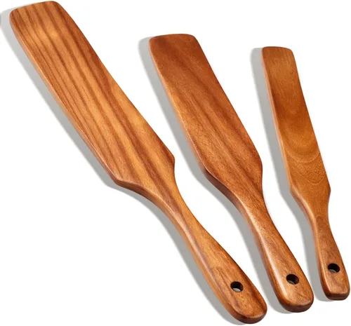 Miniatura 8 de Espátula Plana de Madera para Utensilios de Cocina Spurtle Herramienta de Cocina Volteador Raspador de Madera de Teca Espátulas Utensilio de Cocina