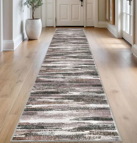 Miniatura 109 de Lansny Alfombra moderna abstracta de 2 x 5 pies, color negro, gris, blanco, lavable, alfombra de entrada para cocina, alfombra antideslizante suave