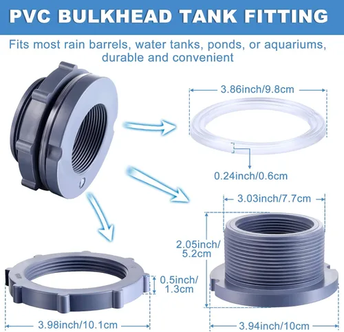 Miniatura 2 de Outus Conector de tanque de agua de montaje de mamparo de PVC de 2 pulgadas para barriles de lluvia, acuarios, estanques o tanques de agua