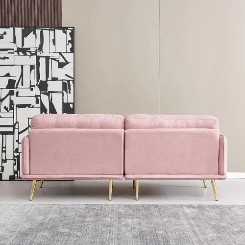 Miniatura 5 de Anwick Sofá biplaza moderno de tela de lino tapizado de 3 plazas con patas de metal y almohada para sala de estar, dormitorio, apartamento, Rosado
