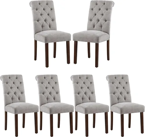 Miniatura 22 de COLAMY Juego de 2 Sillas de Comedor Copetudas, Sillas de Cocina Accent Parsons Tapizadas en Tela Elegante con Patas de Madera Maciza y Asiento Beige