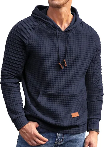 COOFANDY Sudadera con capucha para hombre, de manga larga, con cordón, de punto gofre, con bolsillo tipo canguro