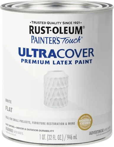 Miniatura 30 de Rust-Oleum Brush On Paint 224430T Painter's Touch - Pintura de látex, cuarto de galón, imprimación blanca plana acrílica, 32 onzas líquidas