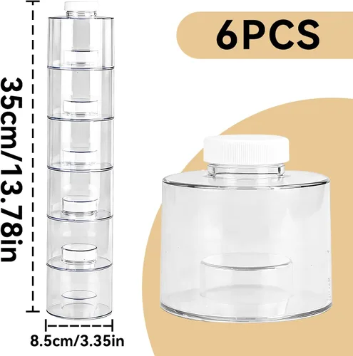 Miniatura 4 de Cyrank 6 recipientes de especias, tarros de especias de plástico con tamices, contenedores apilables para condimentos, caja de condimentos de viaje