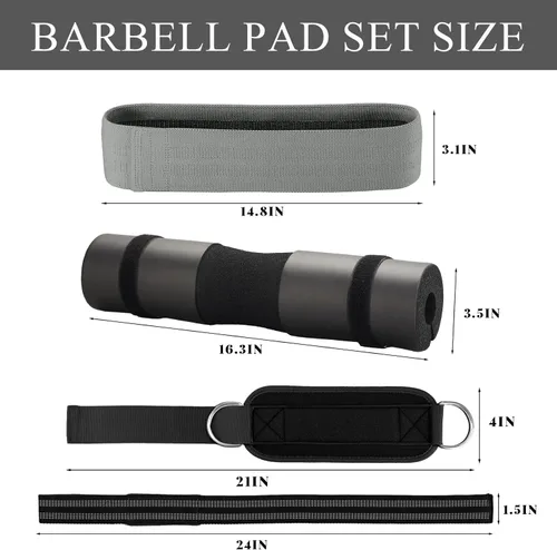 Miniatura 2 de Set de almohadillas para barra Roviutu, 10 piezas de almohadillas para barra para soporte de empujes de cadera, sentadillas y estocadas, con 2 Negro