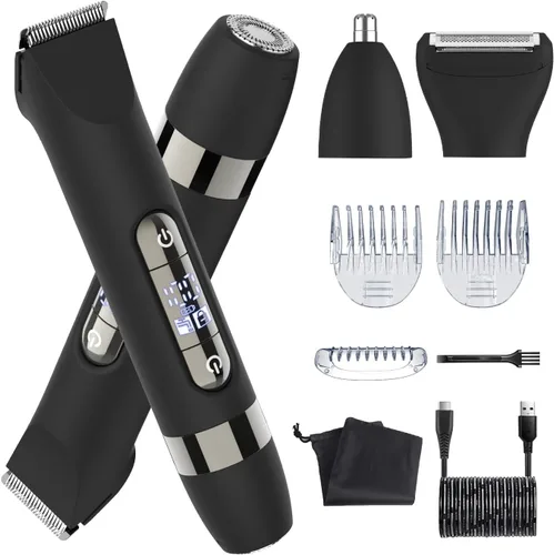 Hatteker Recortadora de pelo corporal multifuncional 4 en 1 para hombres, IPX7 impermeable para ingle y cuerpo, afeitadora eléctrica recargable
