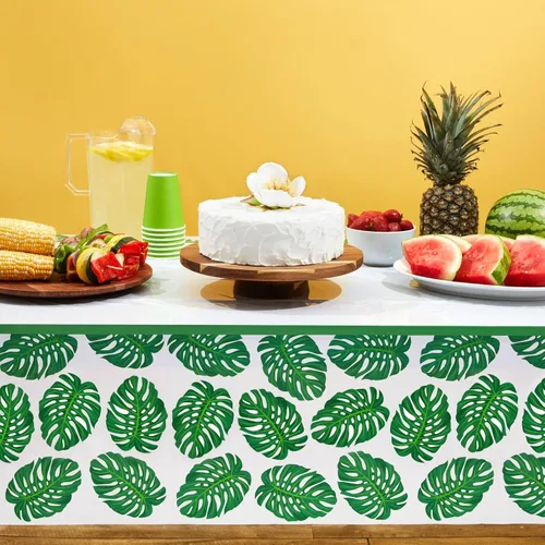 Miniatura 2 de Manteles de hojas tropicales para luau hawaiano, fiesta de cumpleaños safari baby shower (3 unidades, 54 x 108 pulgadas)