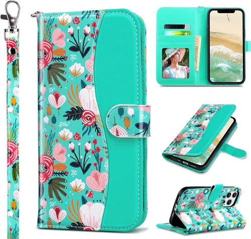 Miniatura 12 de ULAK Funda tipo cartera compatible con iPhone 13 para mujer, piel sintética de alta calidad con tarjetero, función atril, funda tipo cartera