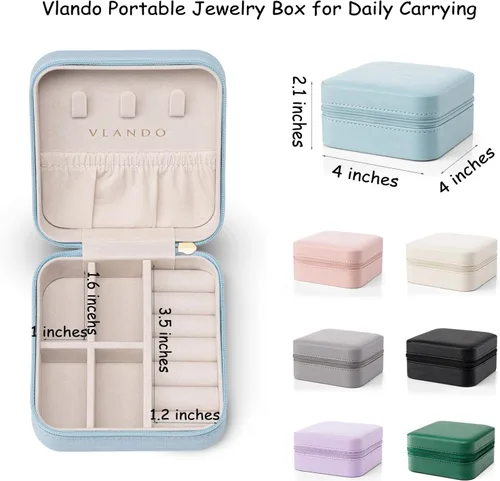 Miniatura 7 de Organizador de joyas Vlando para almacenaje y exhibición, joyero para viaje, imitación de piel, para anillos, aretes, collares.