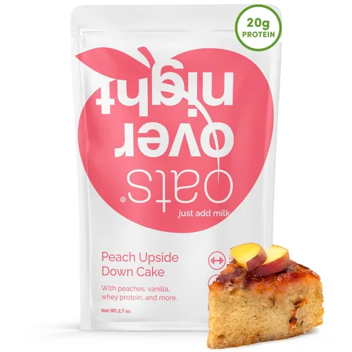 Oats Overnight - Pastel de melocotón al revés - 0.71 oz de proteína, batido de desayuno alto en fibra - Sin gluten, avena sin OMG (2.7 oz por