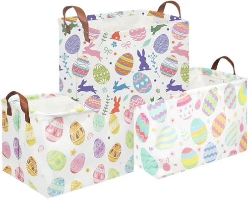 Miniatura 17 de Cesta de Pascua con lazo rectangular, cesta de Pascua vacía, cesta de almacenamiento para dormitorio de bebé, organizador de regalos de juguetes