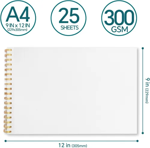 Miniatura 2 de REALART Bloc de papel de acuarela A4, 9 x 12 pulgadas, 140 libras/10.58 oz/m², 25 hojas