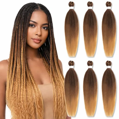 Miniatura 43 de Cabello trenzado preestirado, cabello trenzado degradado de 24 pulgadas, 6 paquetes de ajuste de agua caliente, cabello sintético Yaki profesional